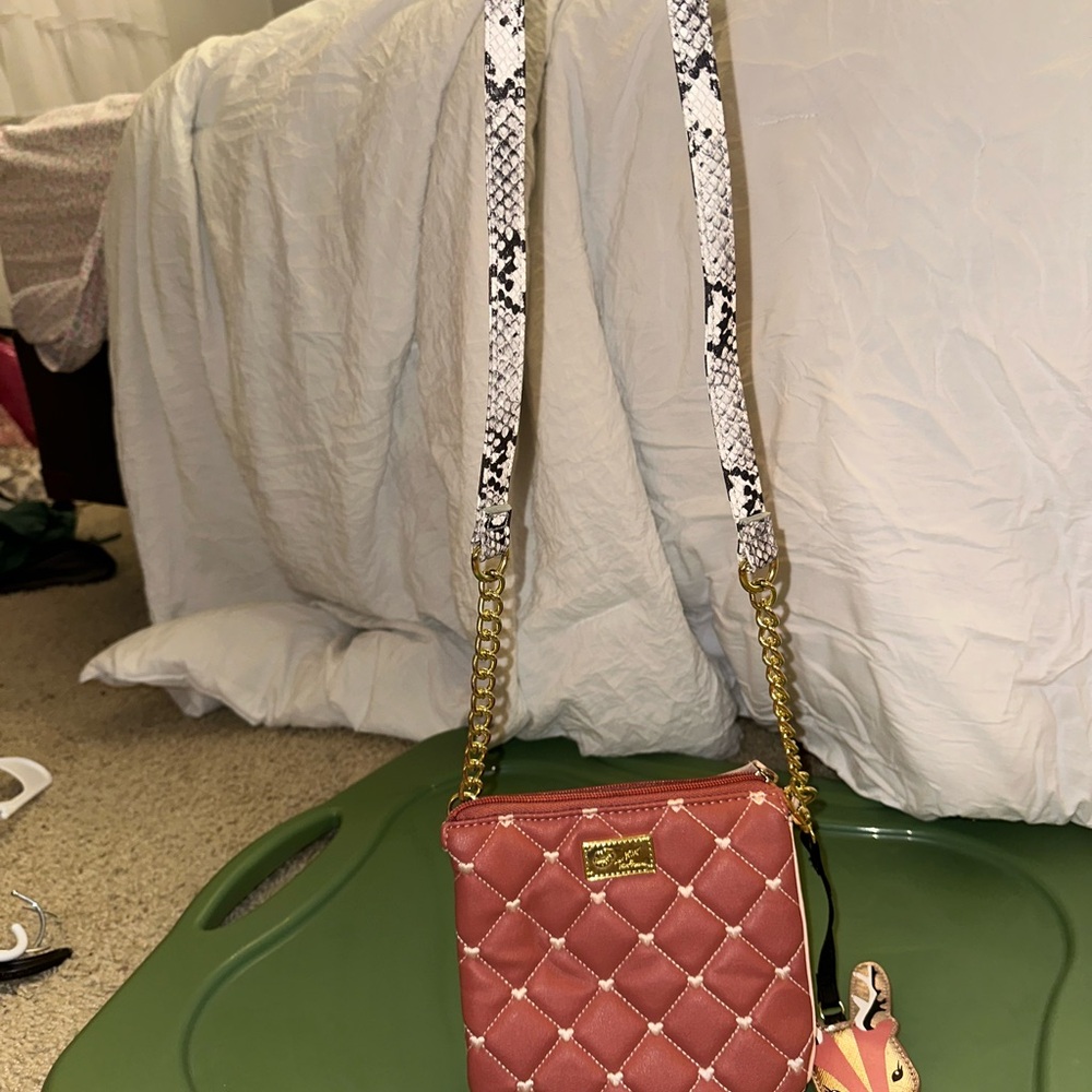 Quilted Betsy Johnson Crossbody Bag with Chain Strap